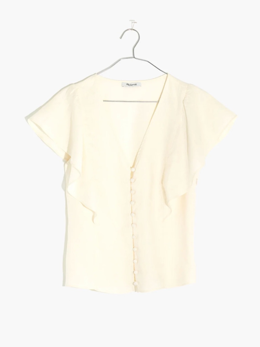 Madewell Linen Carmelina Flutter-Sleeve Top in Pearl Ivory